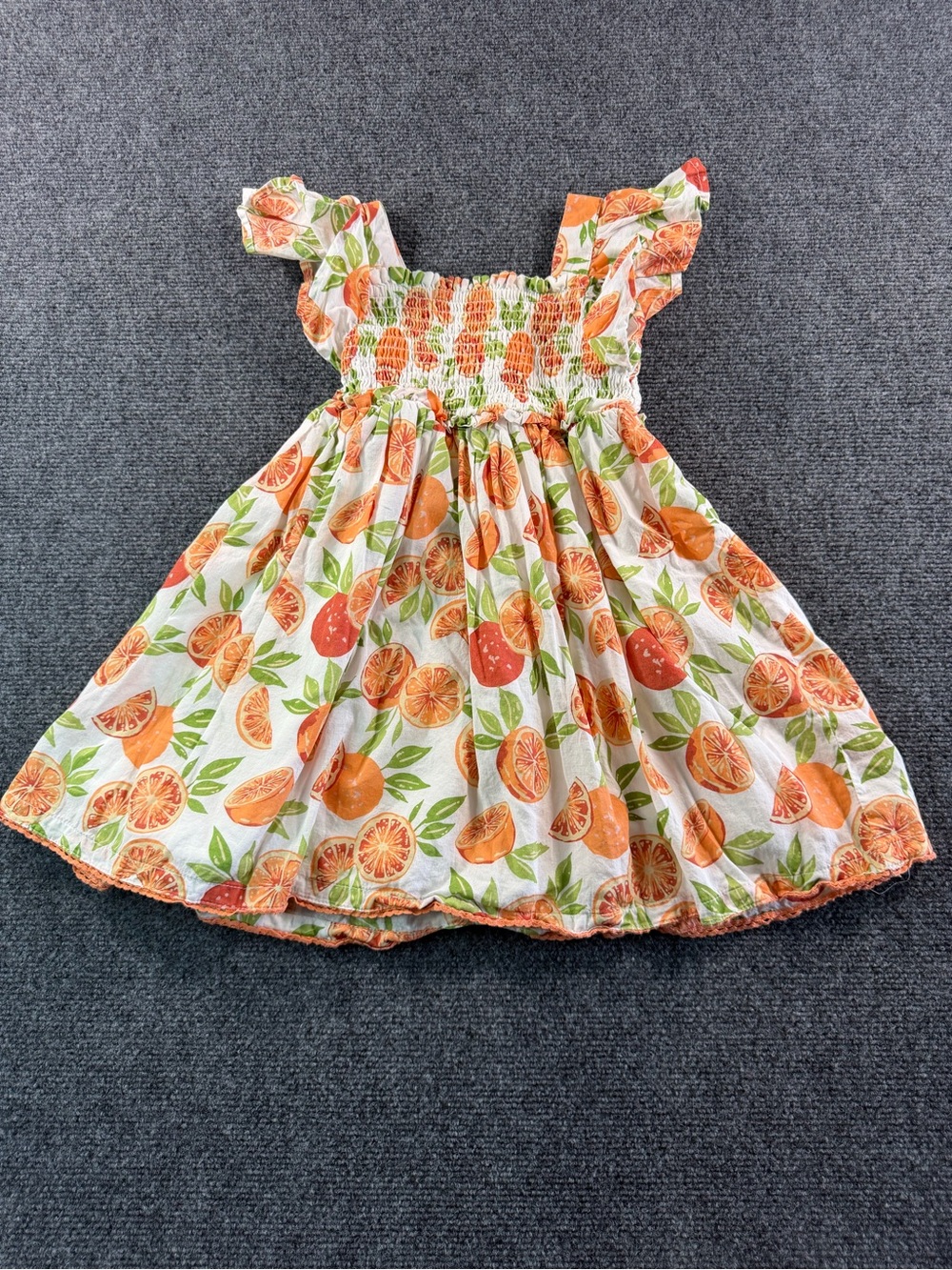 Sigrid Olsen Citrus Orange Smocked Twirl Girls Cotton Dress Size 4T Summer Sun